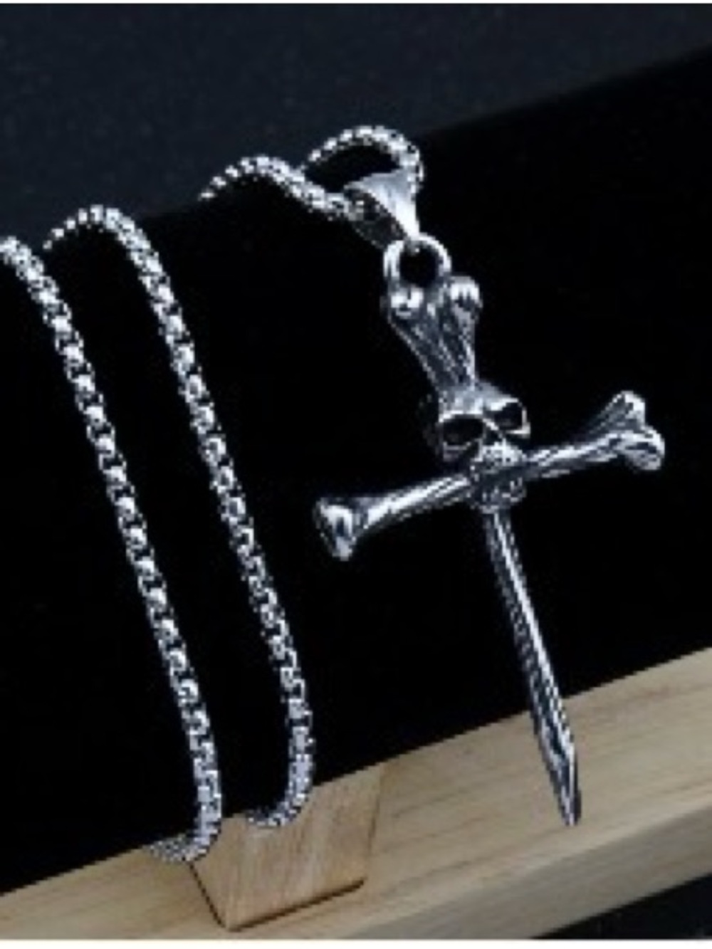 Men's Silver Skull Cross Sword Pendant Necklace - Silver